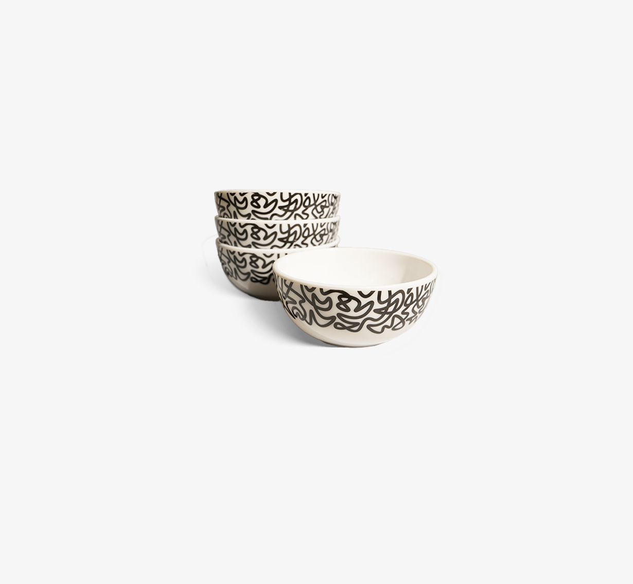 Black & White Squiggly Melamine Bowl Set of 4