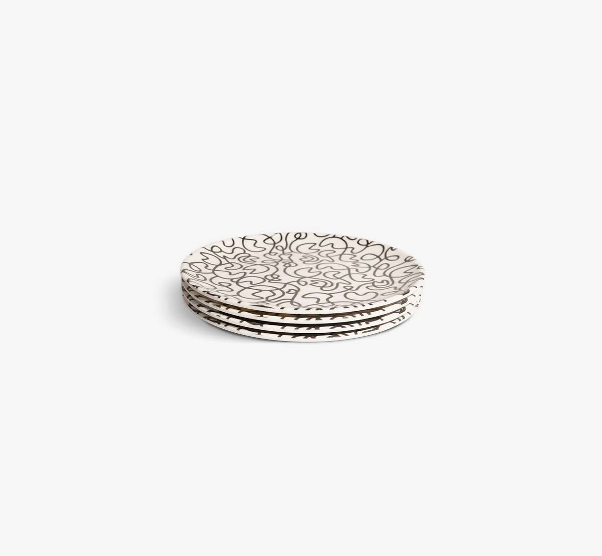 Black & White Squiggly Dinner Plate Set of 4