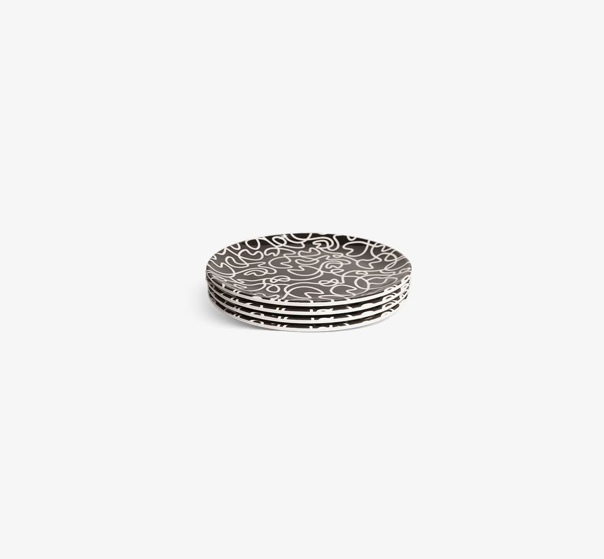 Black & White Squiggly Salad Plate Set of 4