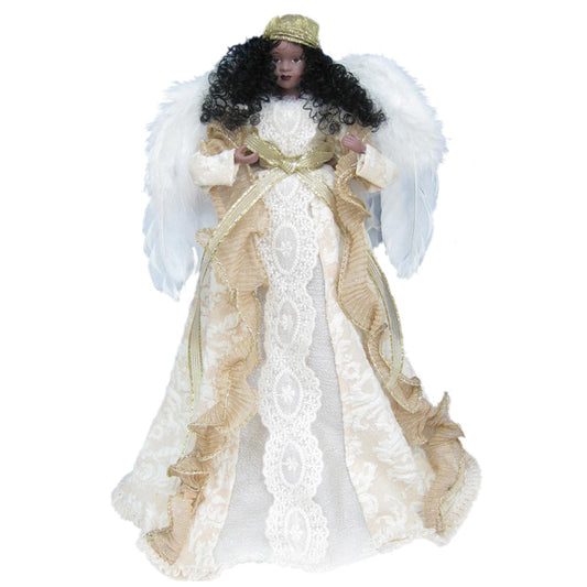 14" African American Cream & Gold Angel Tree Topper