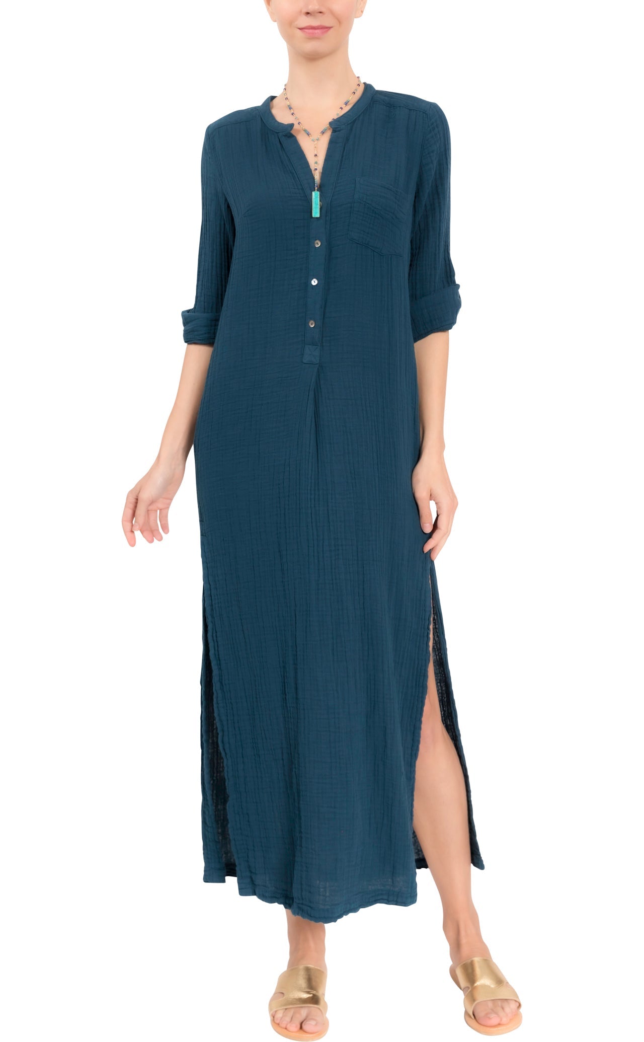 Tracey Caftan - Mediterranean Blue Cotton Bubble Gauze