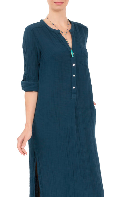 Tracey Caftan - Mediterranean Blue Cotton Bubble Gauze