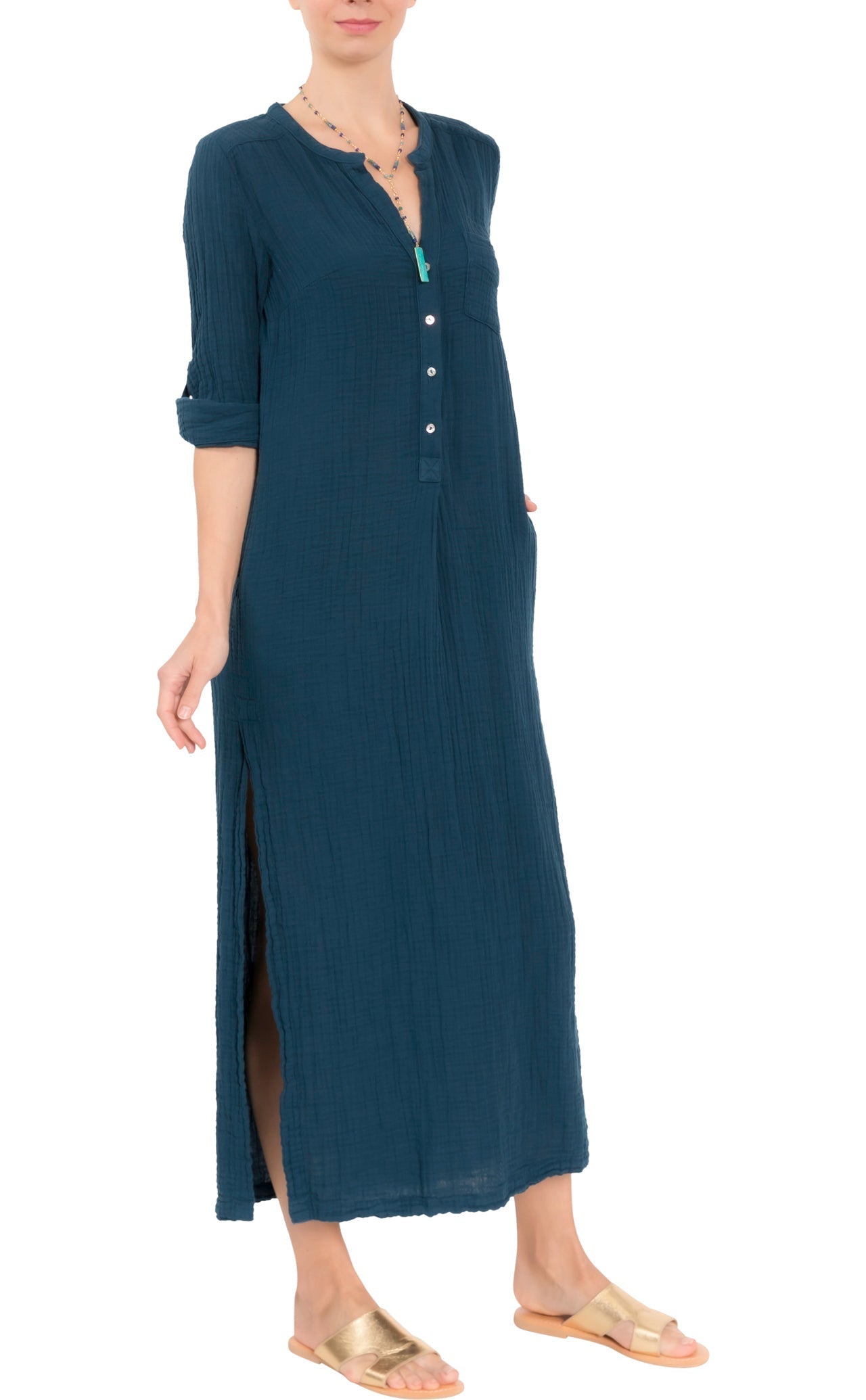 Tracey Caftan - Mediterranean Blue Cotton Bubble Gauze