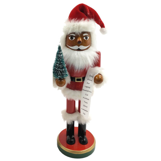 14" African American Santa With Tree & List Nutcracker