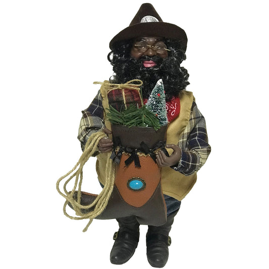 15" Black Cowboy With Boot Claus