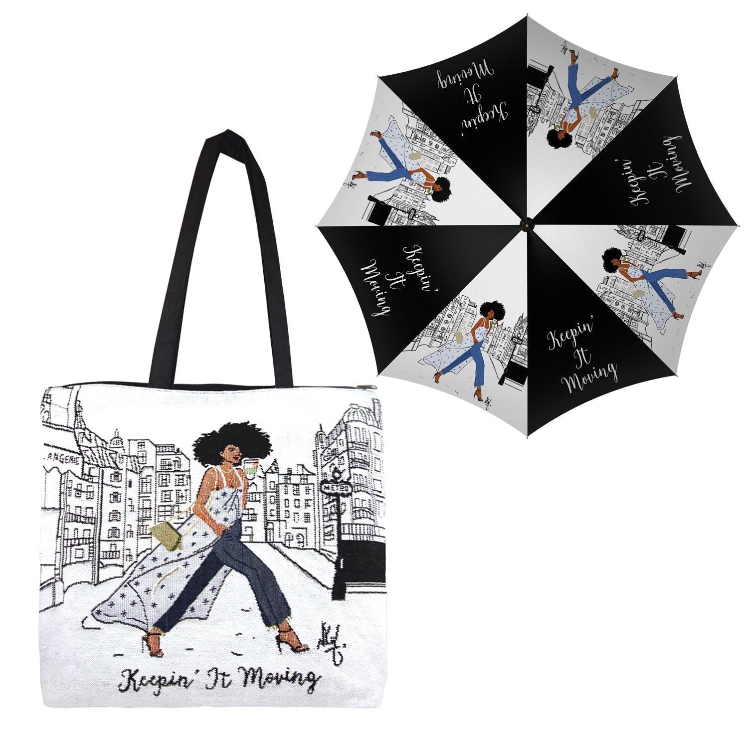 Canvas Tote Bag & Umbrella Set