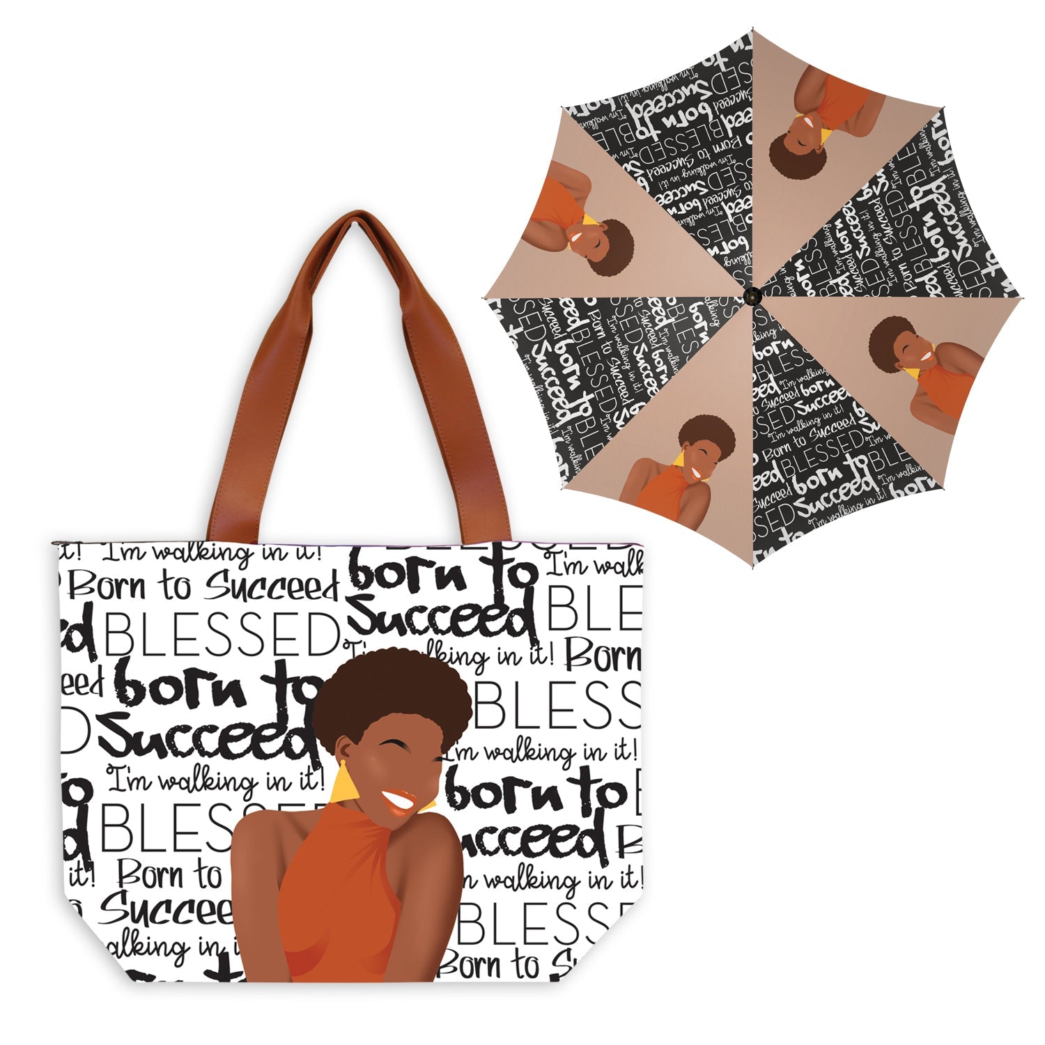 Canvas Tote Bag & Umbrella Set