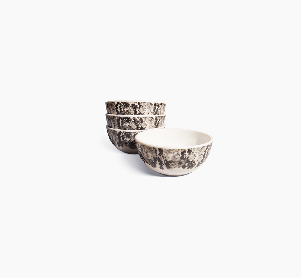 Grayscale Floral Garden Melamine Bowl Set of 4