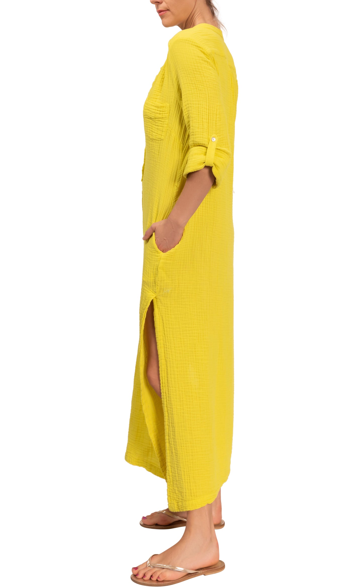 Tracey Caftan - Chartreuse Cotton Bubble Gauze