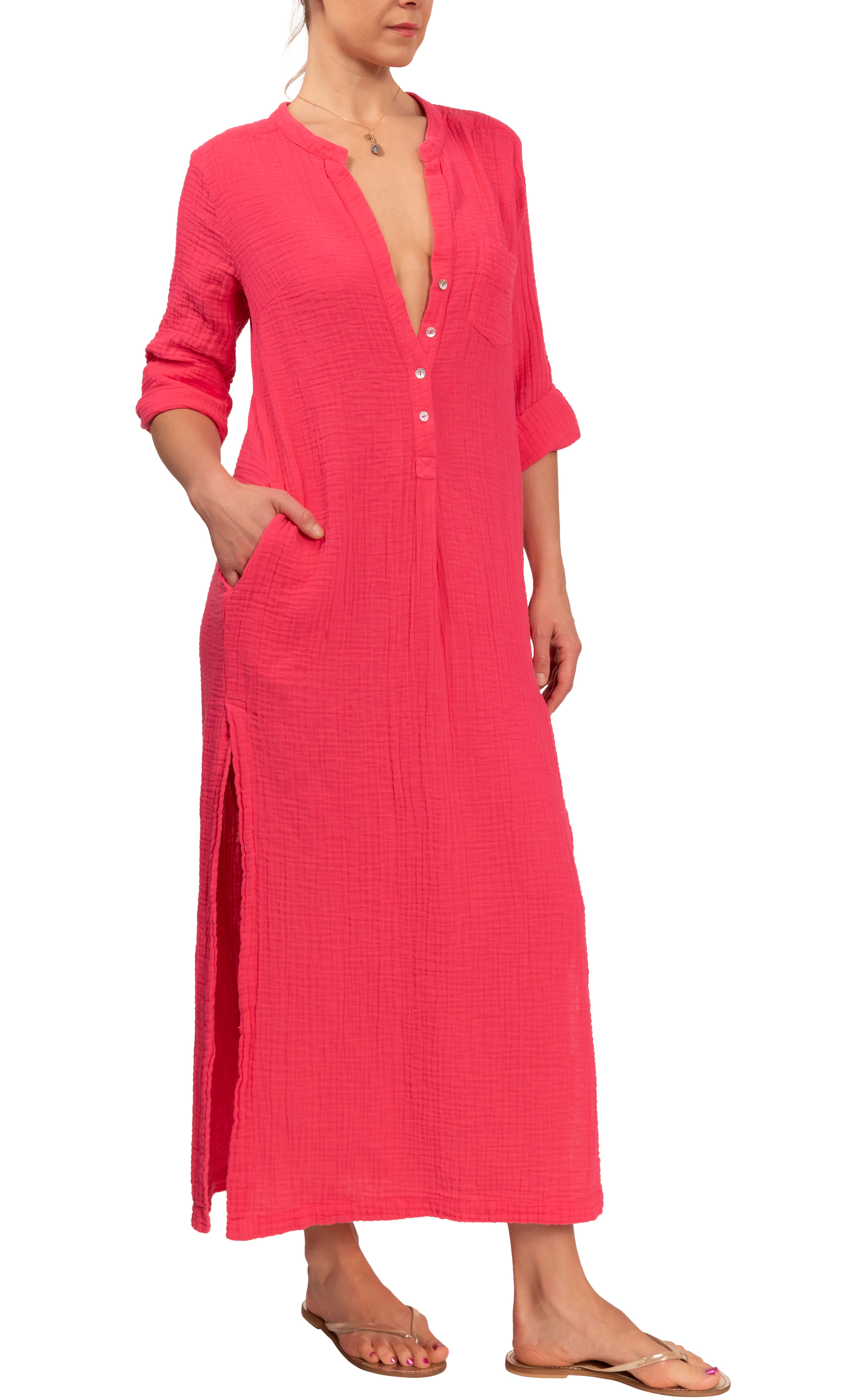 Tracey Caftan - Dragon Fruit Cotton Bubble Gauze