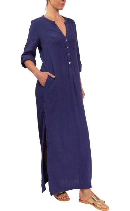 Tracey Caftan - Indigo Cotton Bubble Gauze