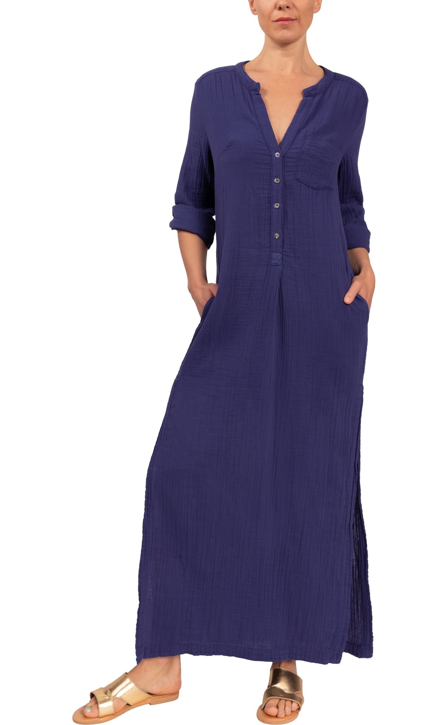 Tracey Caftan - Indigo Cotton Bubble Gauze