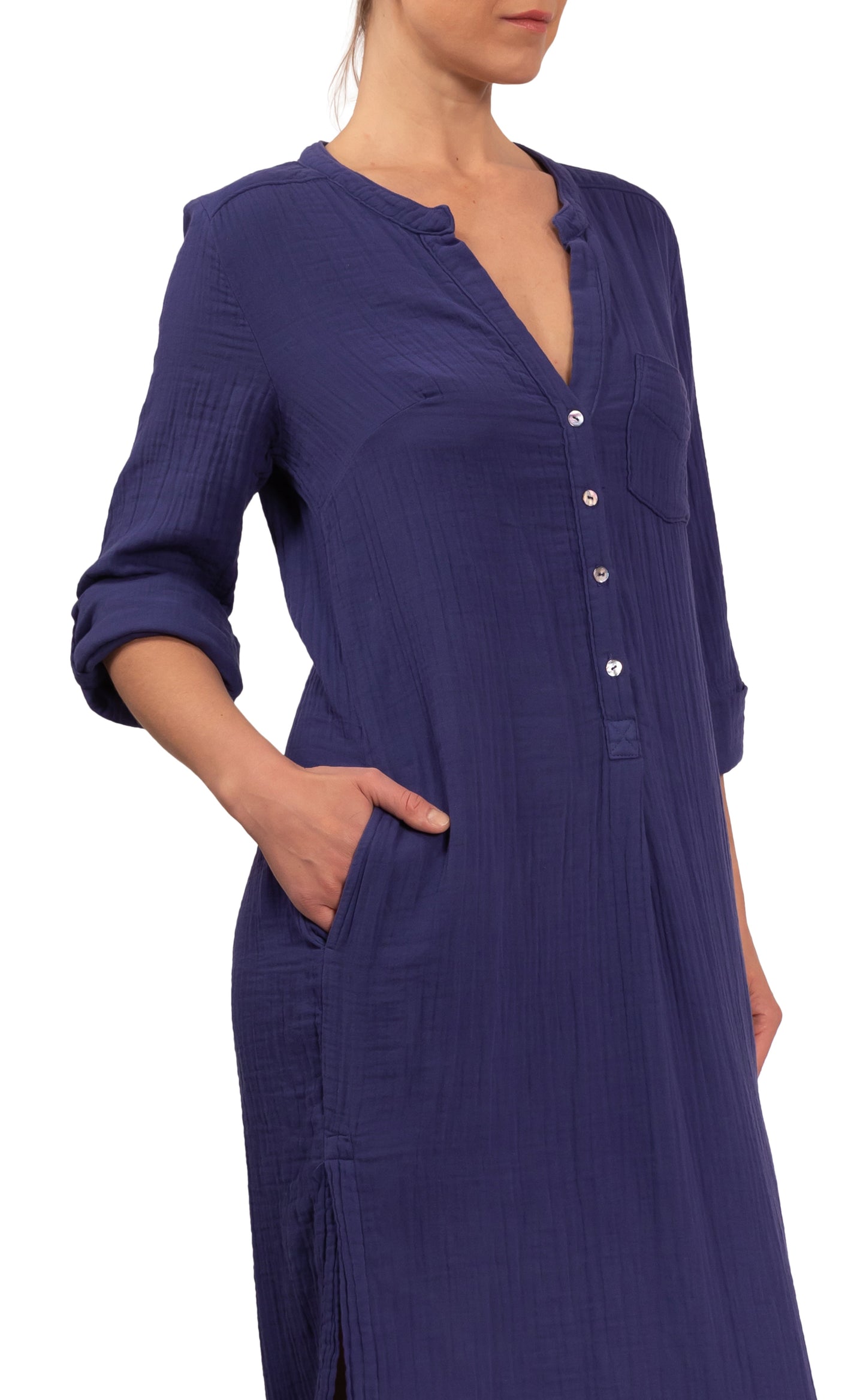 Tracey Caftan - Indigo Cotton Bubble Gauze