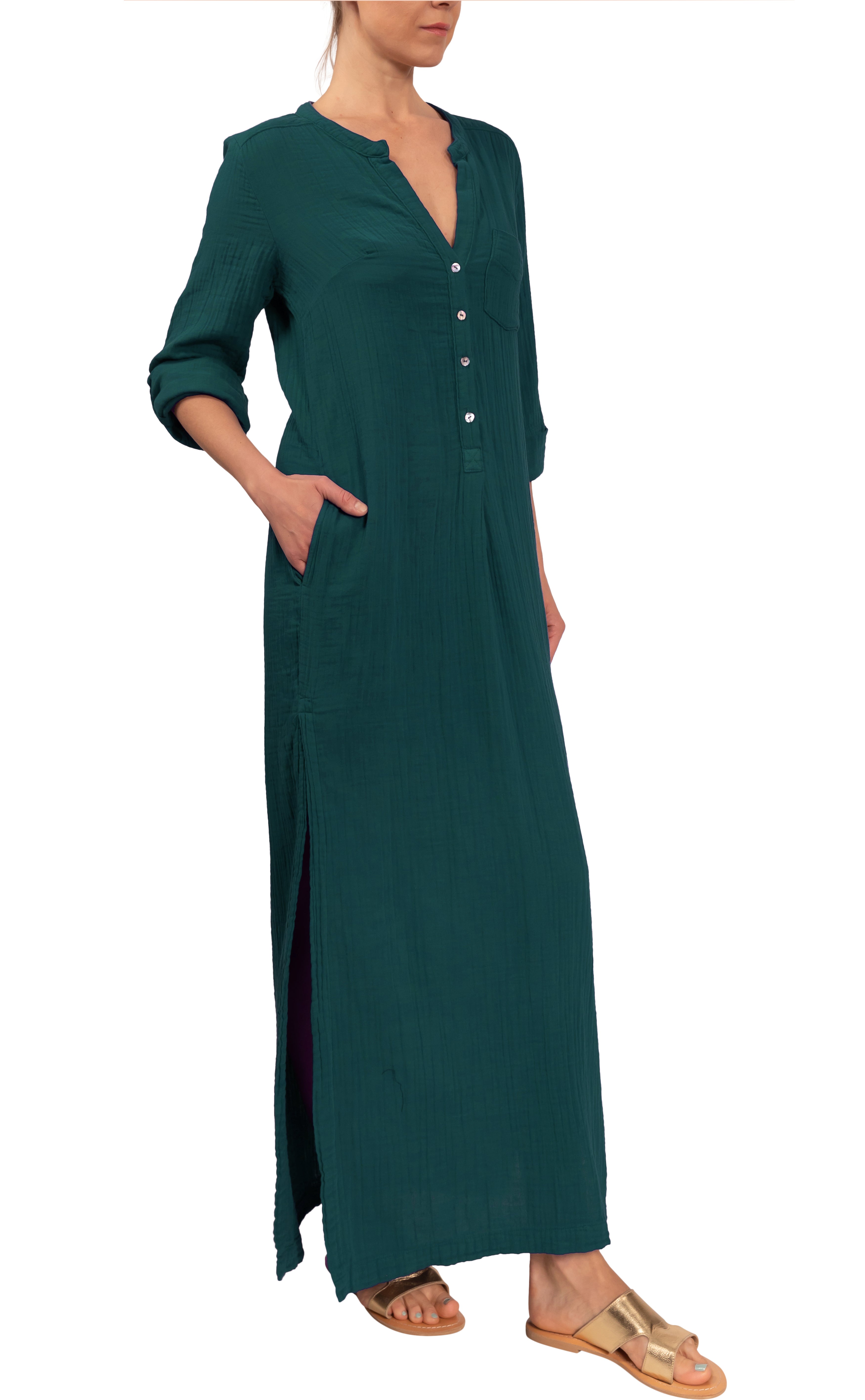 Tracey Caftan - Pine Cotton Bubble Gauze