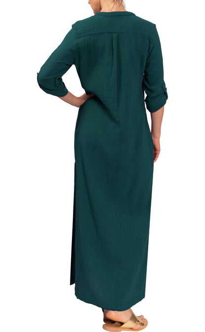 Tracey Caftan - Pine Cotton Bubble Gauze