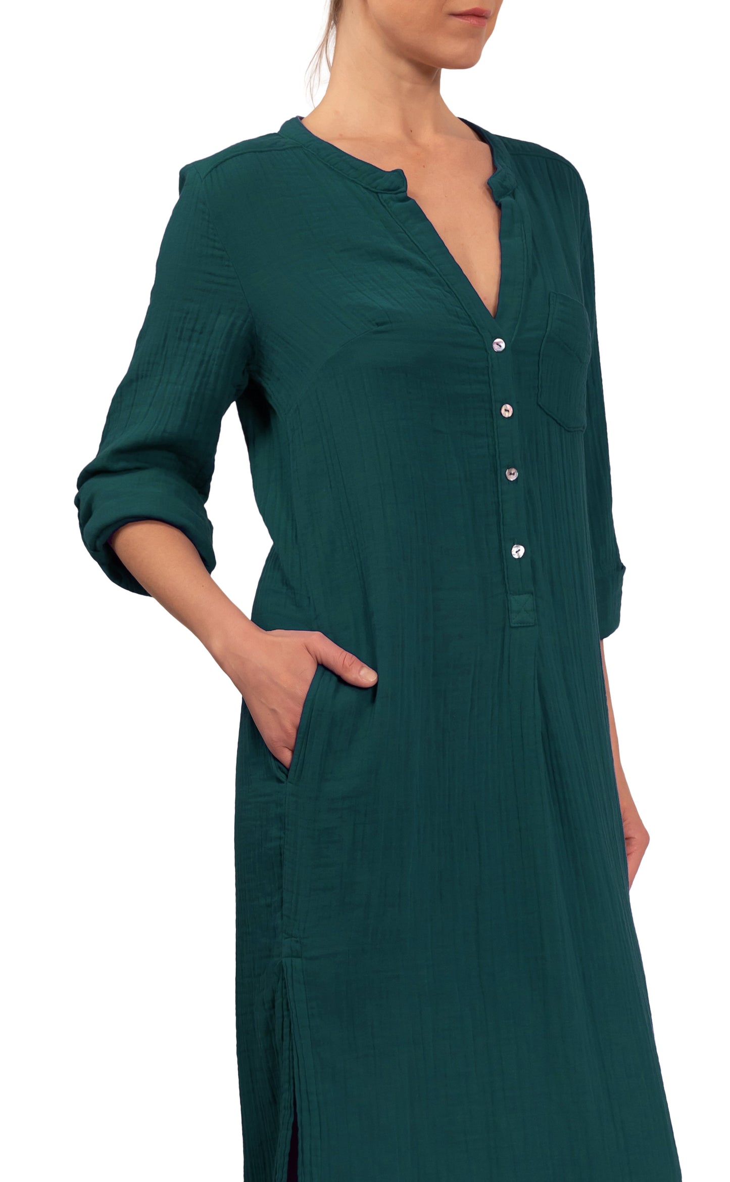 Tracey Caftan - Pine Cotton Bubble Gauze