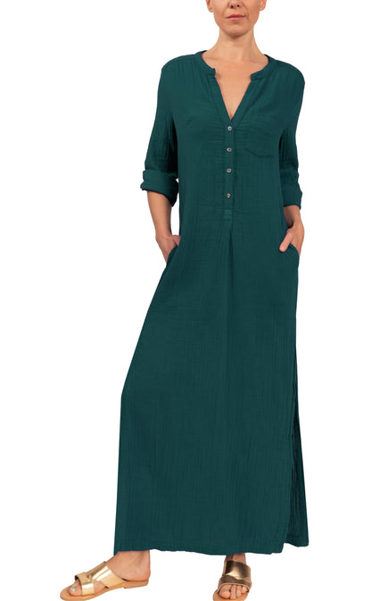 Tracey Caftan - Pine Cotton Bubble Gauze