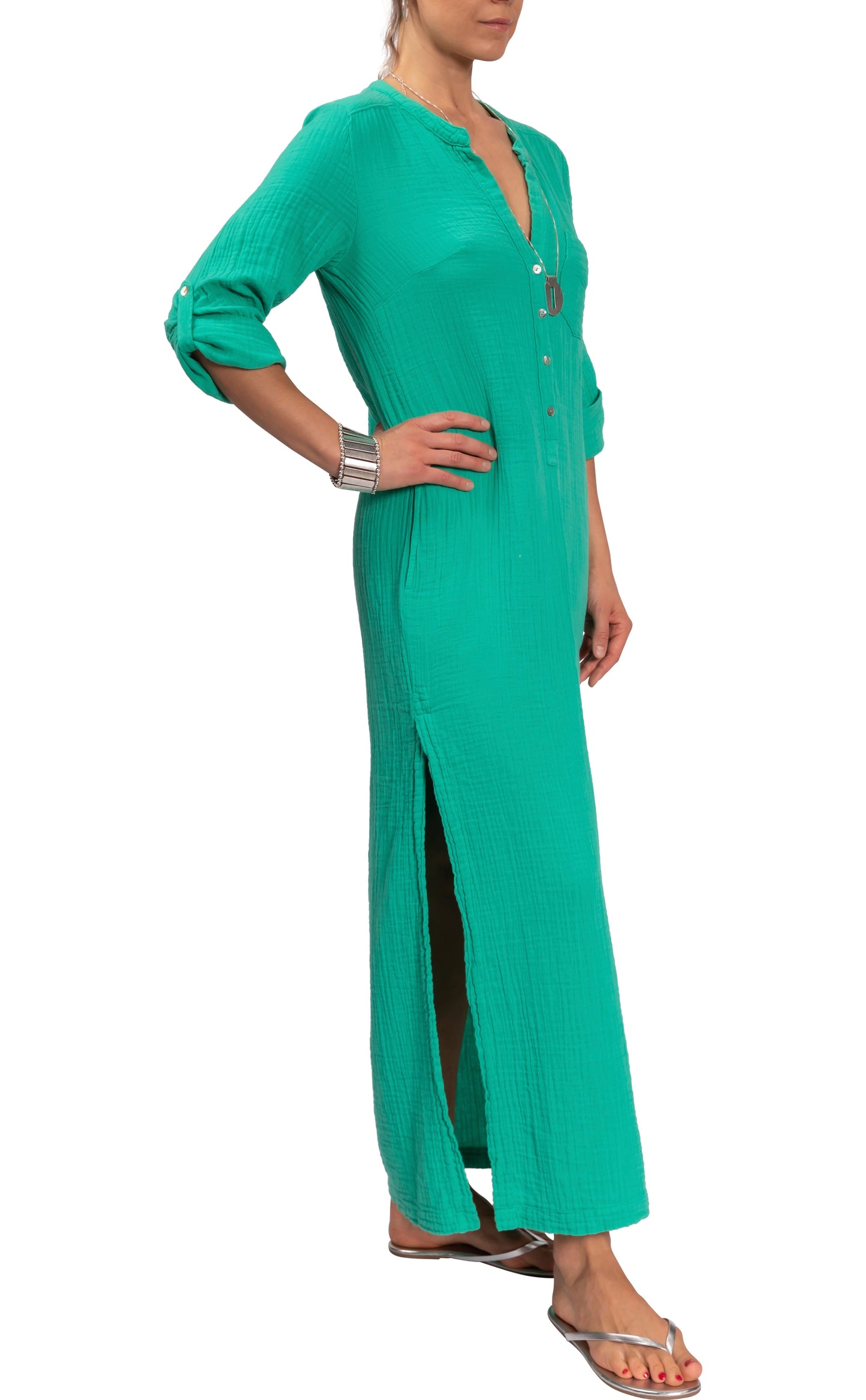 Tracey Caftan - Malachite Cotton Bubble Gauze