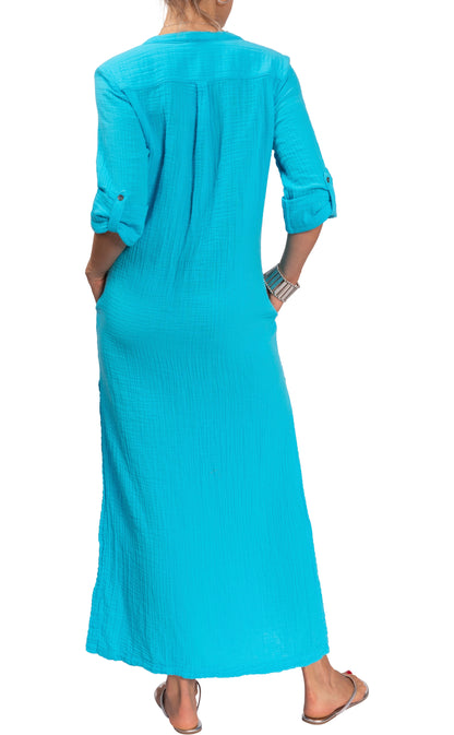 Tracey Caftan - Tahiti Blue Cotton Bubble Gauze