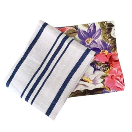 Water Floral + Blue Stripe - Sure Grip Kitchen Towel Gift Set