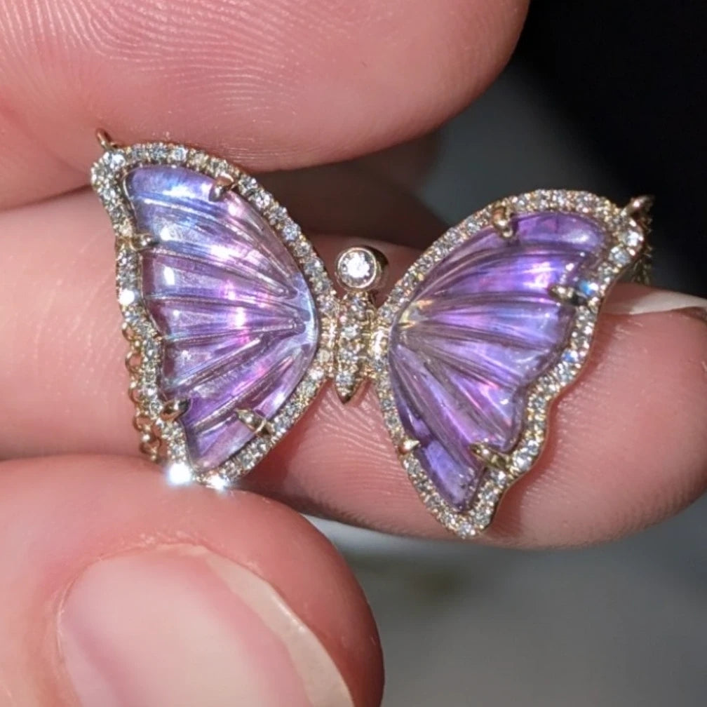 Purple Amethyst Butterfly Necklace With Diamonds