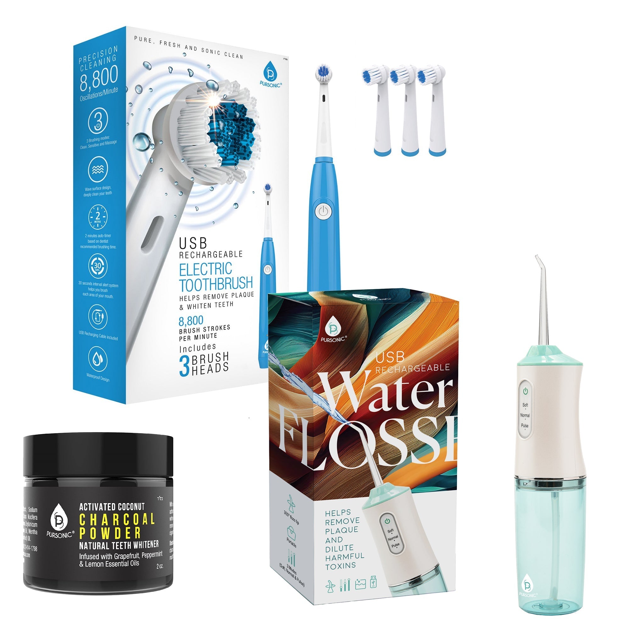 Complete Dental Care Power Pack | Electric Toothbrush, Water Flosser & Whitening Powder