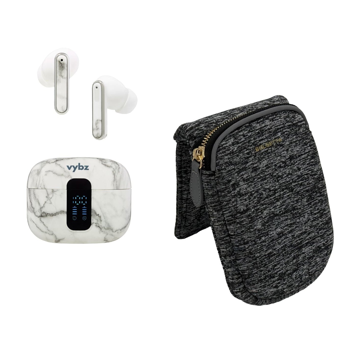 Vybz True Wireless Earbuds with Magnetic Accessories Hip-Pouch