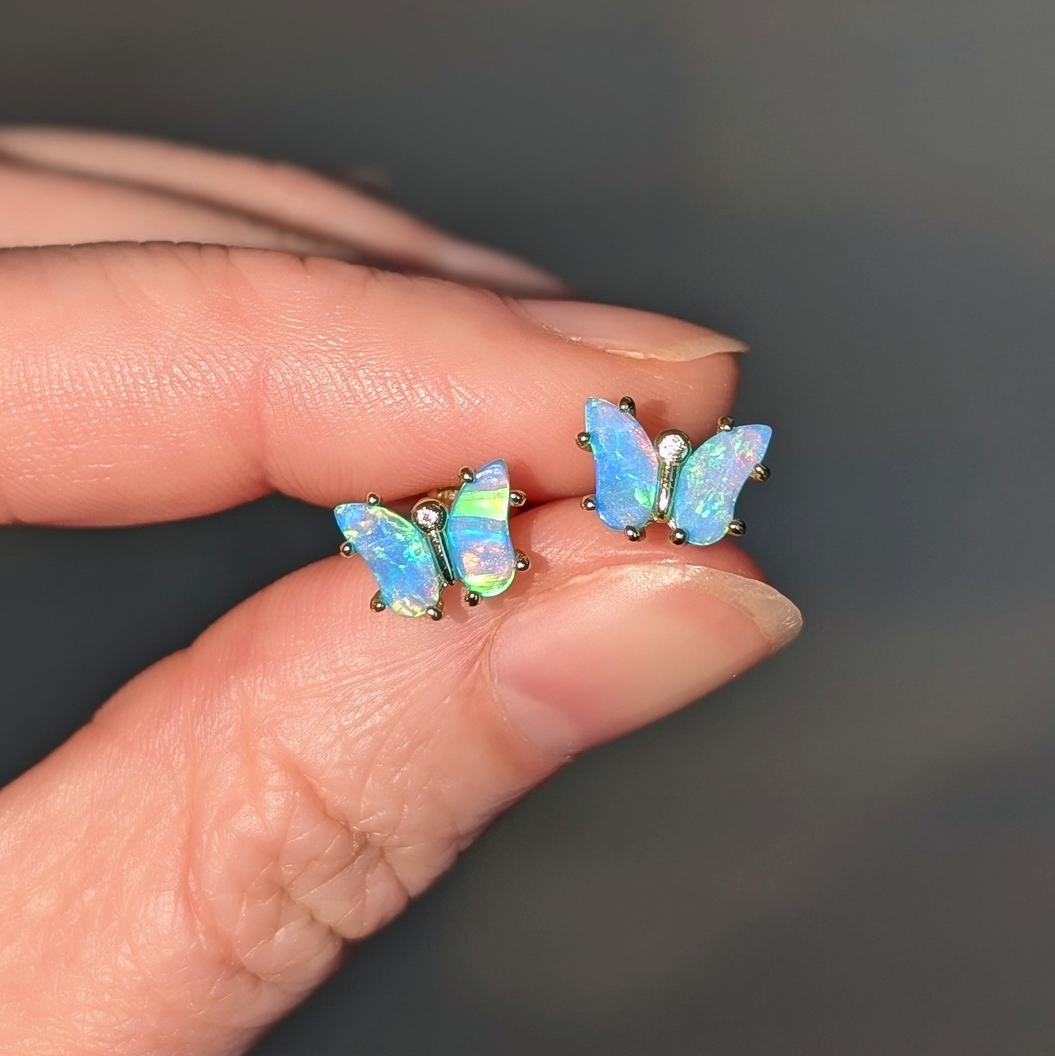 Opal Butterfly Stud Earrings - Blue