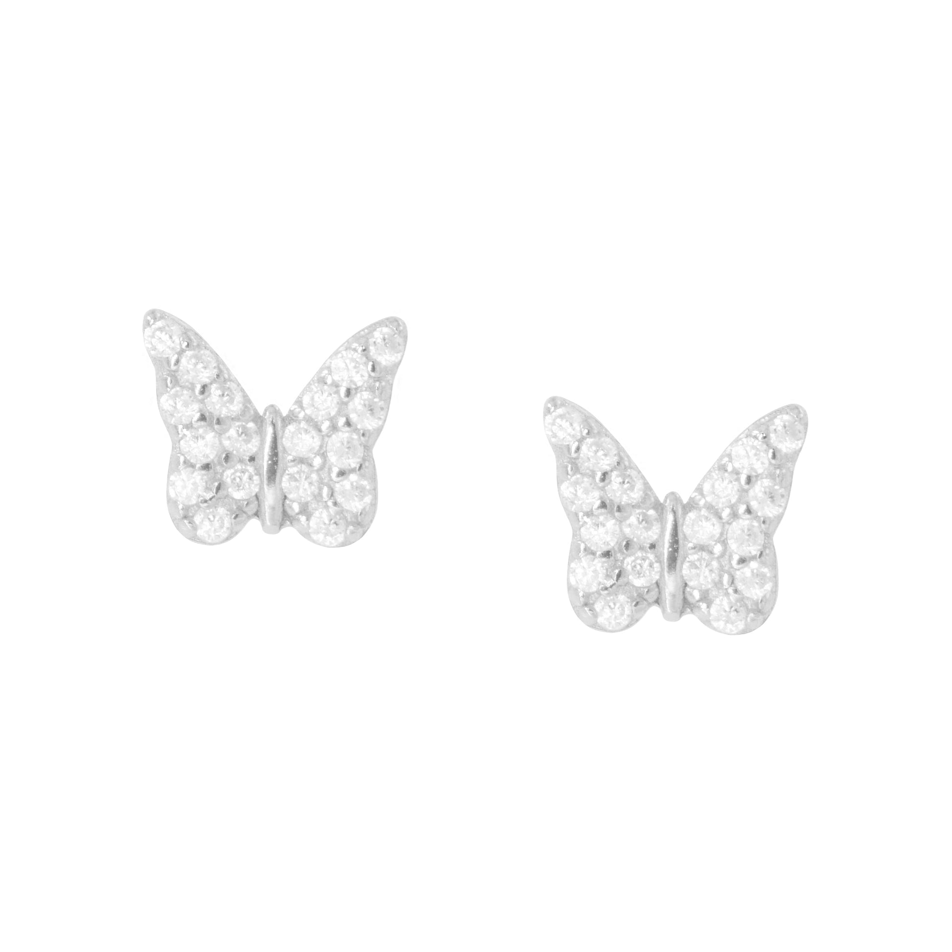 butterfly crystal stud earrings - silver