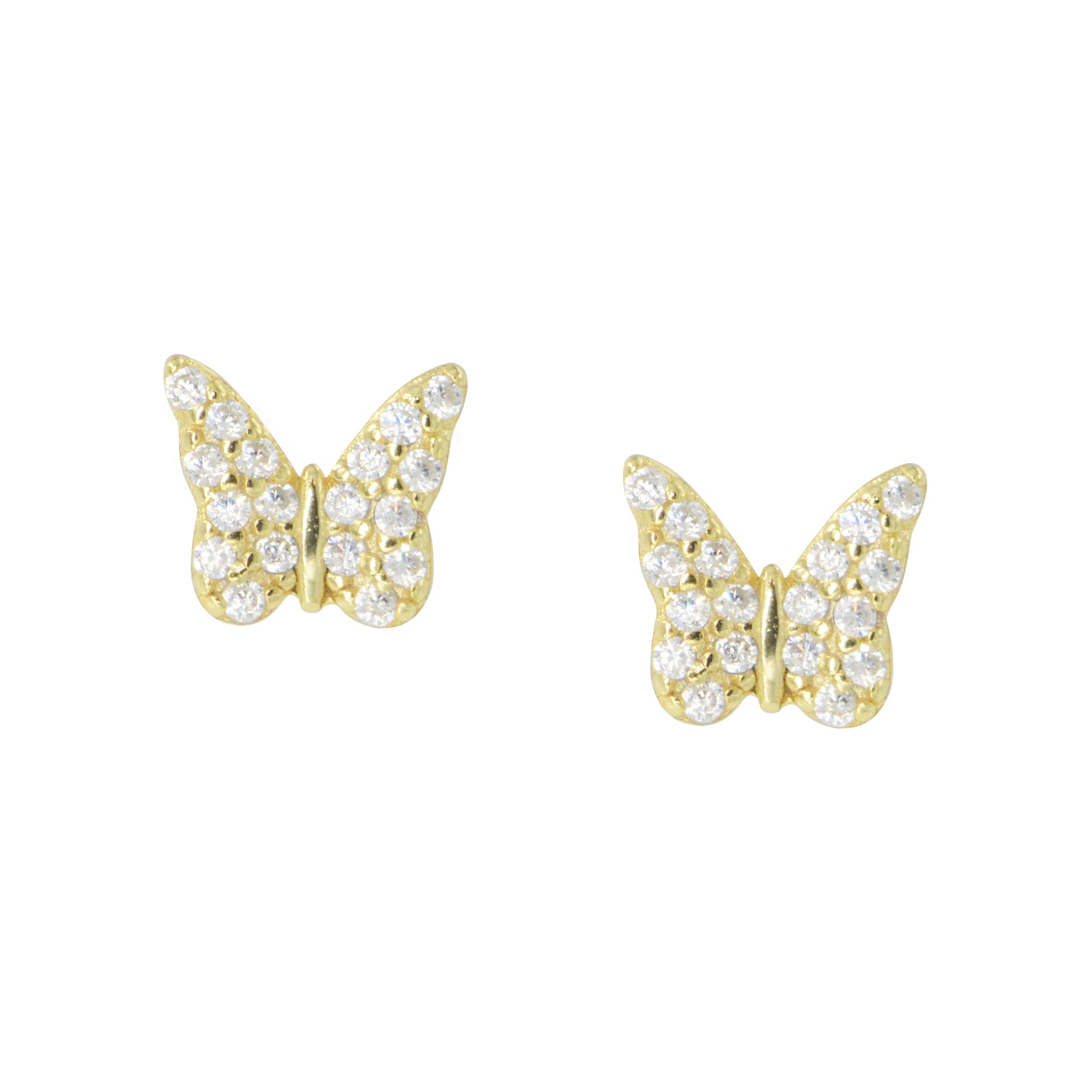 Butterfly Stud Earrings with Crystals - Gold