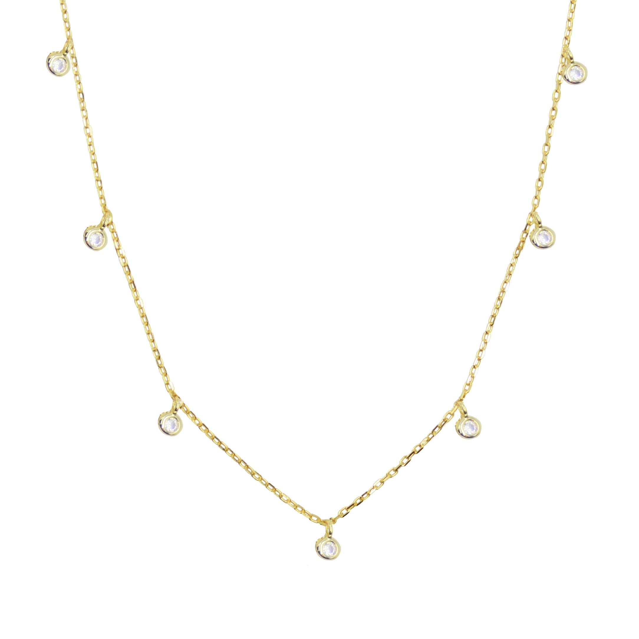 Dew drops crystal choker layering necklace in yellow gold