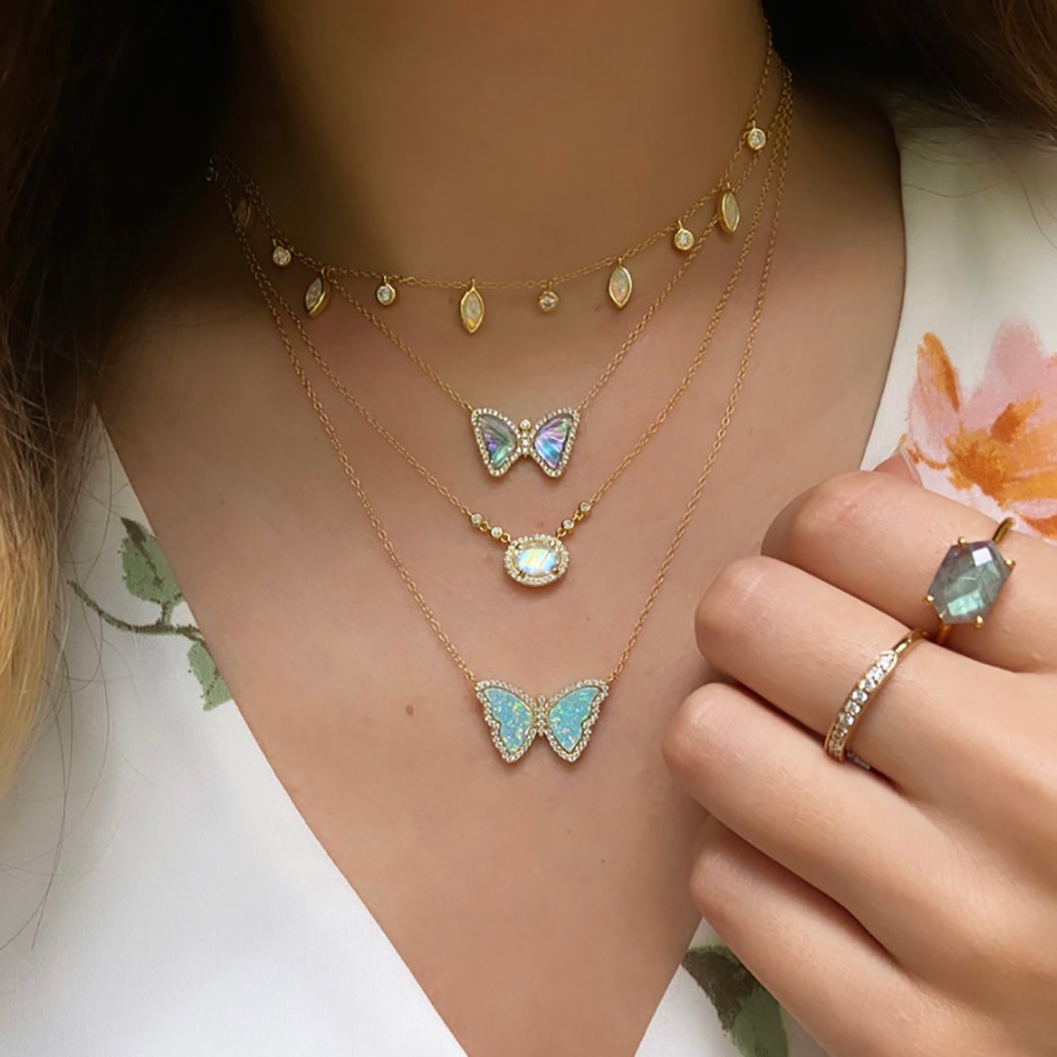 Opal Butterfly Necklace Layered