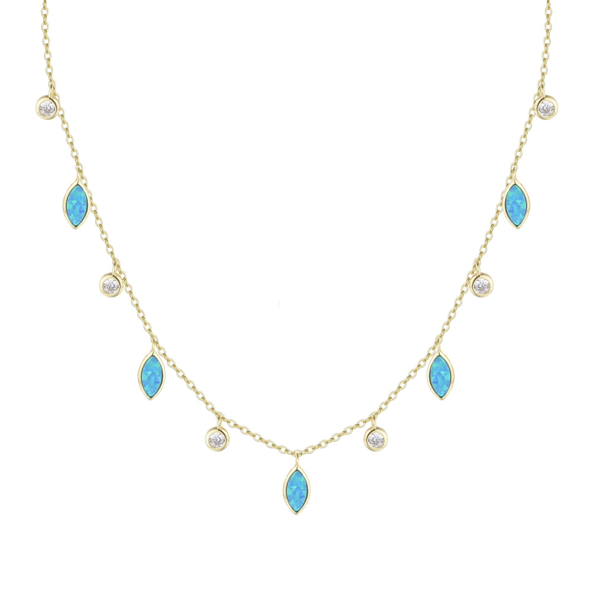 opal drops of spring necklace in blue opal gold