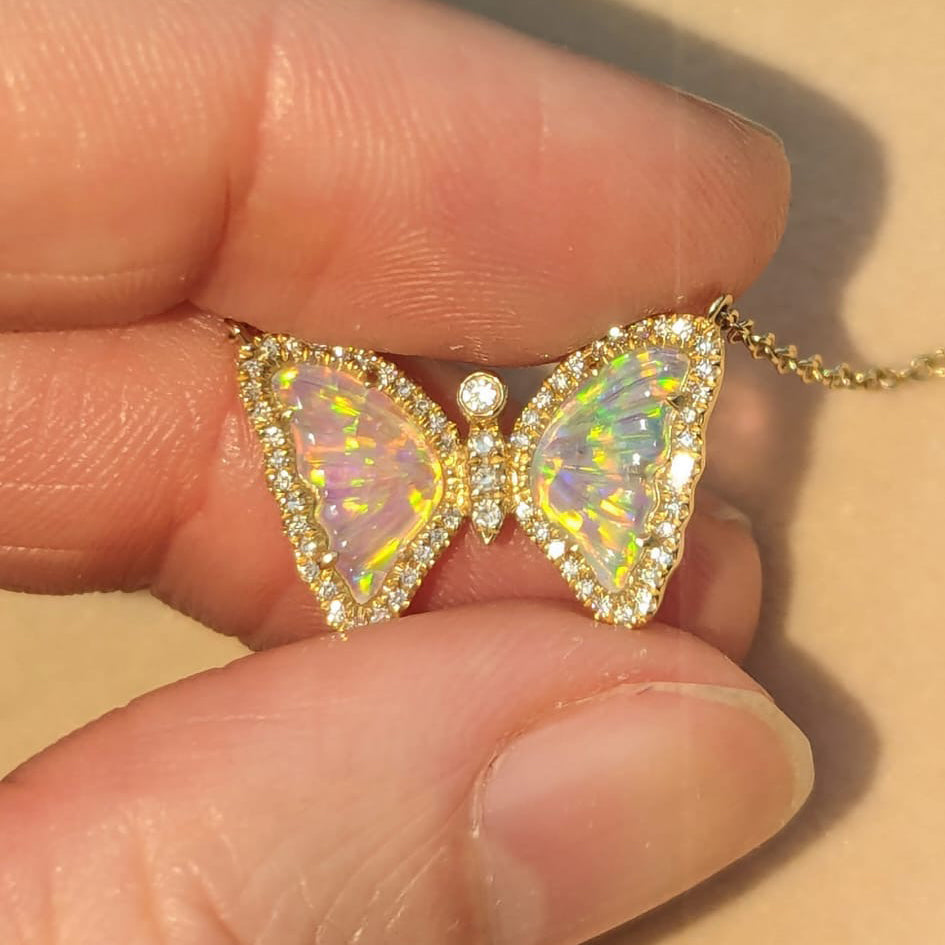 Mini Butterfly Necklace with Diamonds - Galaxy Opal