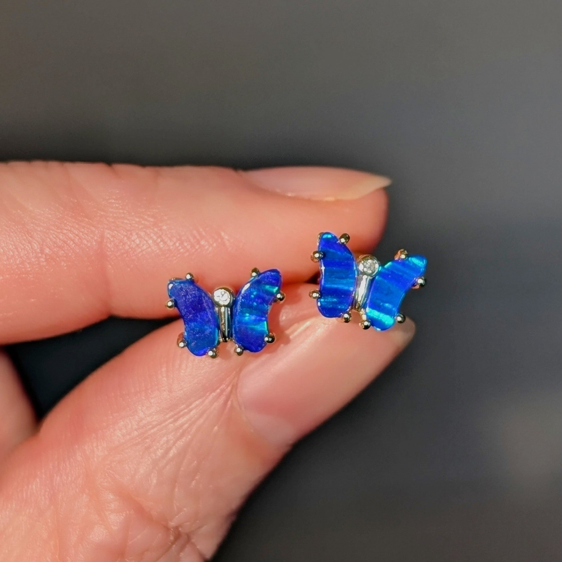 Opal Butterfly Stud Earrings - Indigo