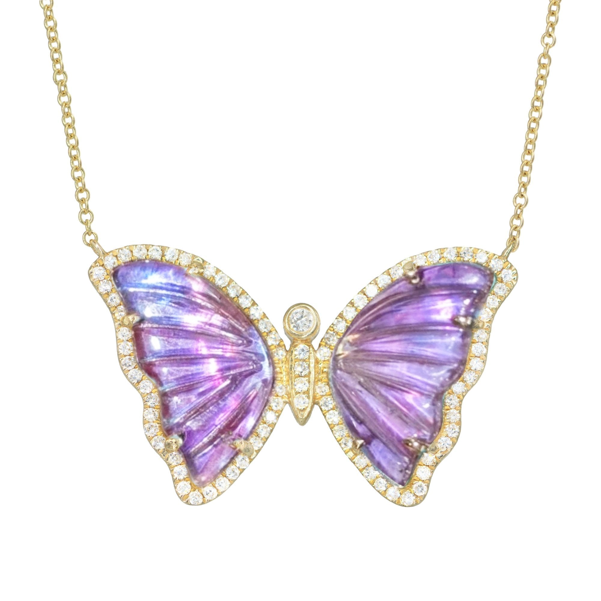 Purple Amethyst Butterfly Necklace With Diamonds