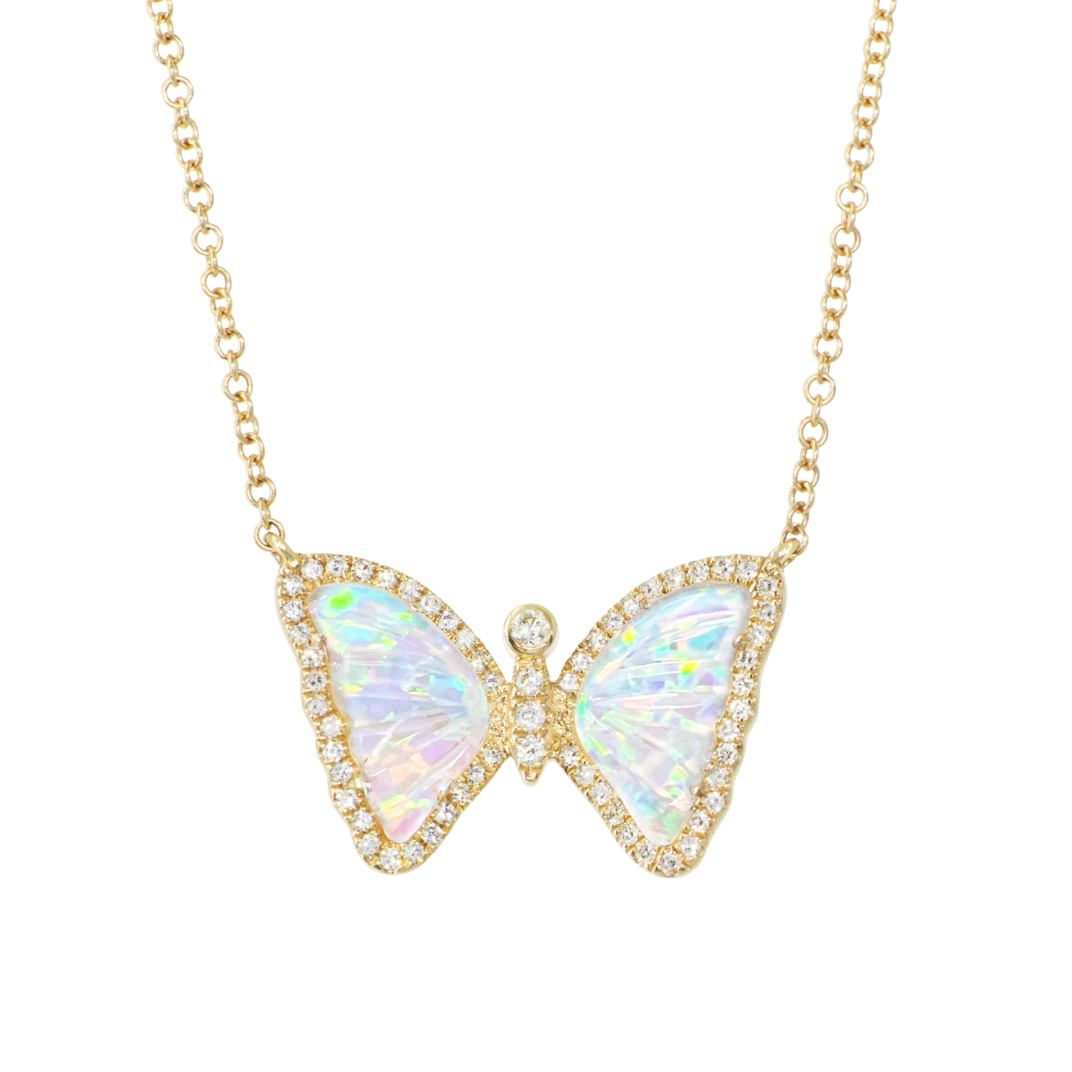 Mini Butterfly Necklace with Diamonds - Galaxy Opal