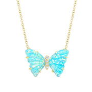 Butterfly Necklace with Diamonds and Prongs - Turquoise Opal