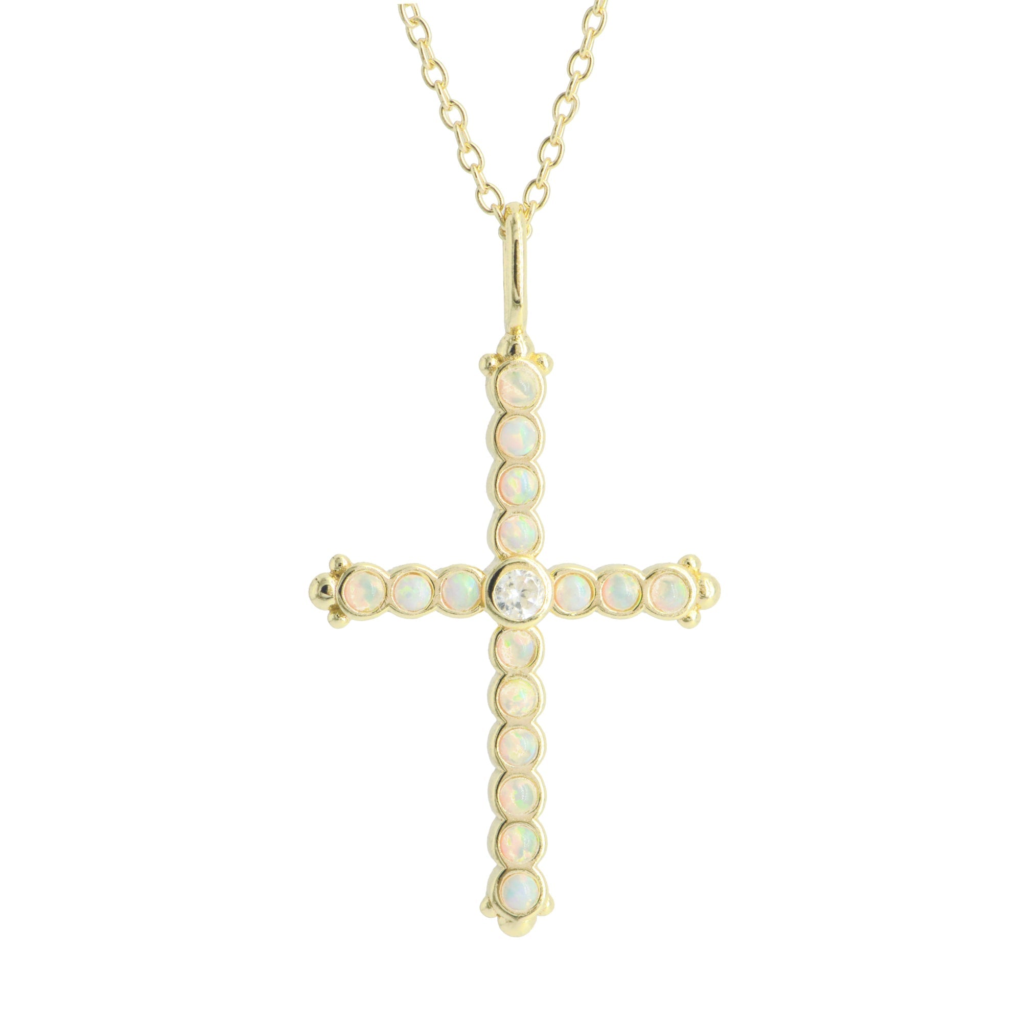 Opal Bezel Cross Necklace - White