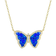 opal butterfly necklace with crystals in indigo blue gold