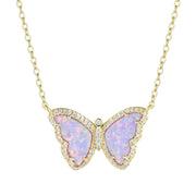 opal butterfly necklace with crystals lavender gold