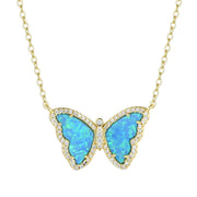 opal butterfly necklace with crystals blue green gold