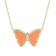 opal butterfly necklace with crystals orange gold