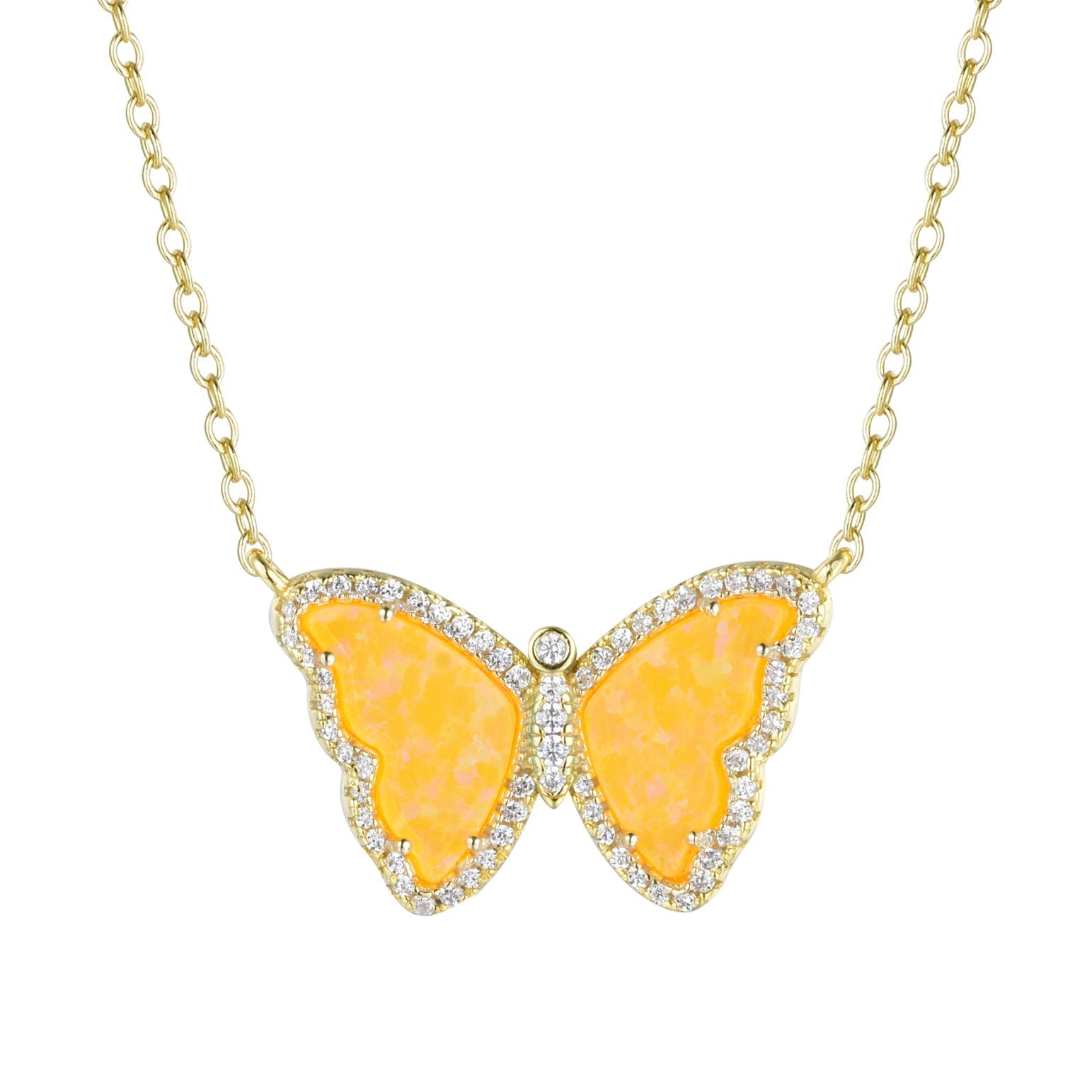 opal butterfly necklace with crystals tangerine gold