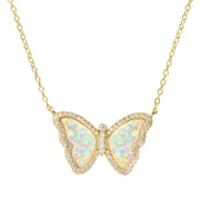 Opal Butterfly Necklace With Crystals in White Opal Gold