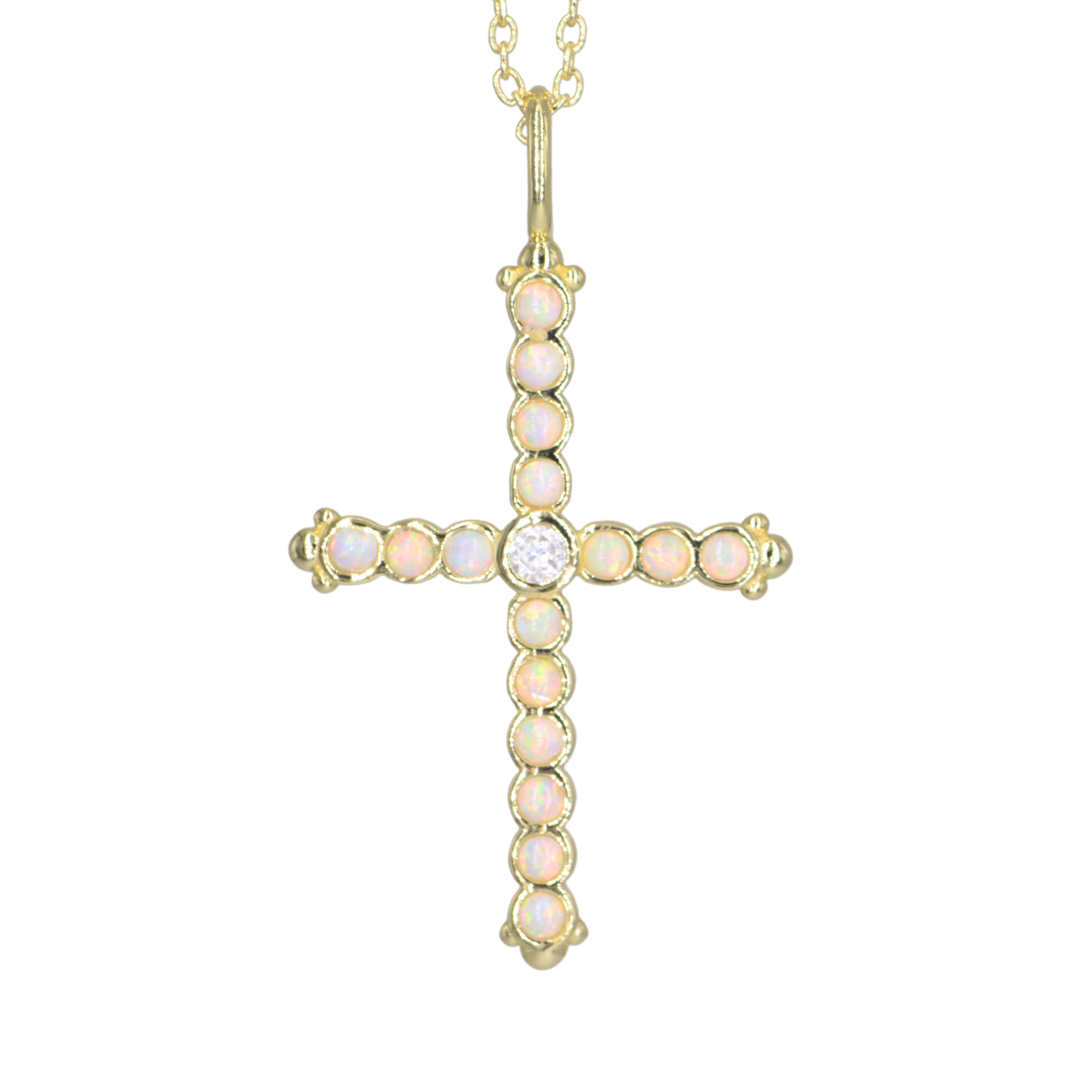 Opal Bezel Cross Necklace - White