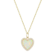 Opal Heart Necklace With Crystals - White